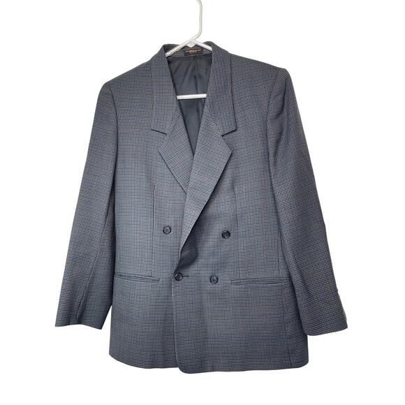 Jos A Bank jacket blazer woman's 8 gray double breasted houndstooth tweed lined - Picture 1 of 14
